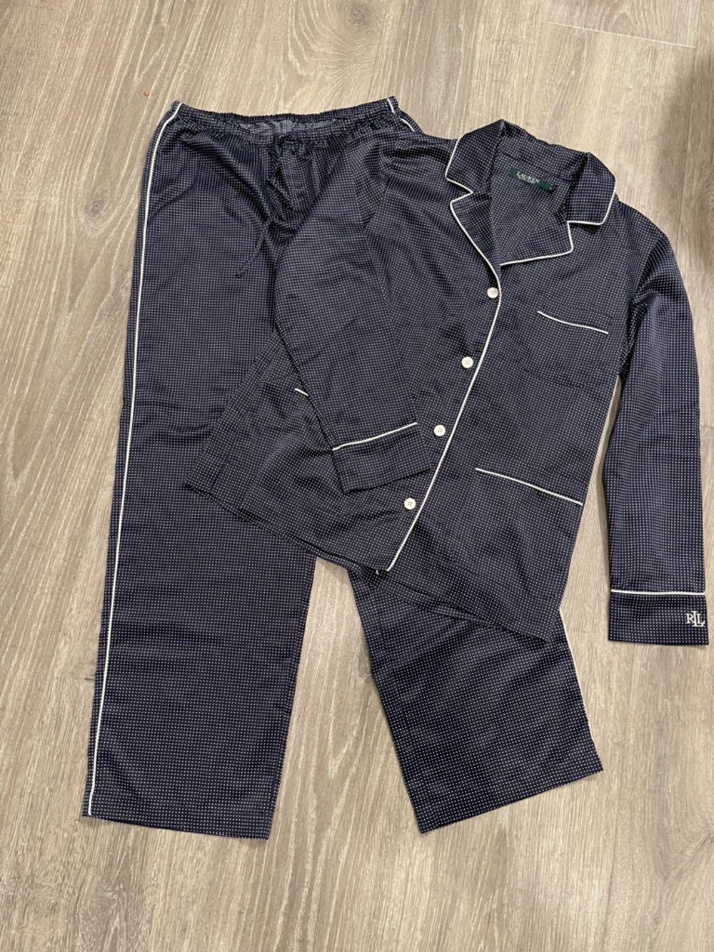Ralph Lauren Navy and White Piped Cotton Pajama Set
